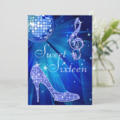 Blauwe Disco Bal en Sparkle Heels Sweet 16 Kaart (Staand voorkant)