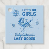 Blauwe Disco Cowgirl Rodeo Bachelorette Weekend Bedankjes Labels (Voorkant)