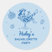 Blauwe Disco Cowgirl Rodeo Bachelorette Weekend Ronde Sticker (Voorkant)