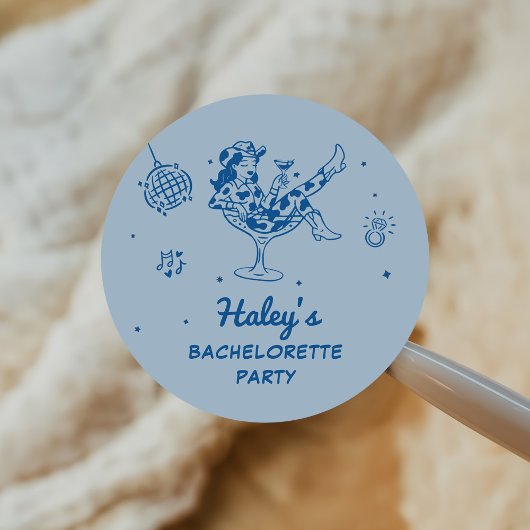 Blauwe Disco Cowgirl Rodeo Bachelorette Weekend Ronde Sticker