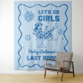 Blauwe Disco Cowgirl Rodeo Bachelorette Weekend Wandkleed (In situ)