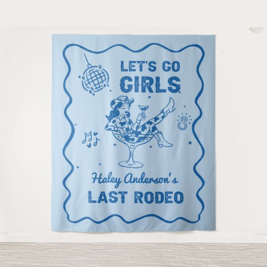 Blauwe Disco Cowgirl Rodeo Bachelorette Weekend Wandkleed (Voorkant)