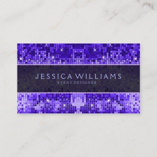 Blauwe Disco Glitter Patroon Print Visitekaartje (Voorkant)