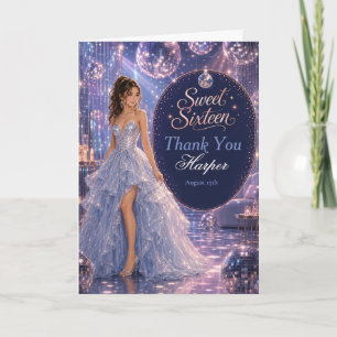 Blauwe Disco Sweet 16 Prinsessenfeest Bedankkaart