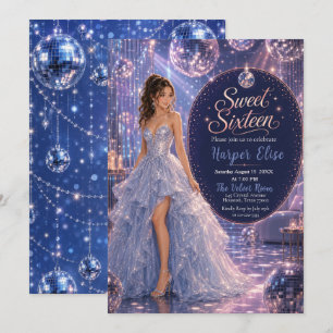 Blauwe Disco Sweet 16 Prinsessenfeest Kaart