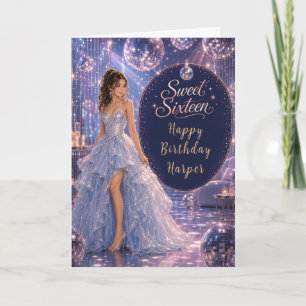Blauwe Disco Sweet 16 Prinsessenfeest Kaart