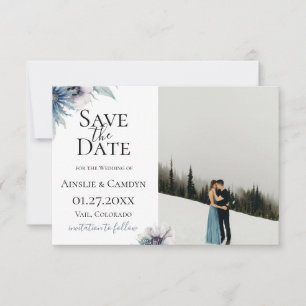 Blauwe Distel Anemoon Foto Save The Date Aankondiging