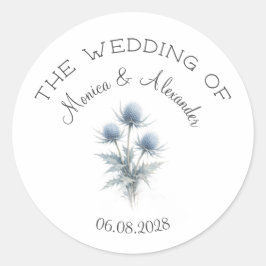 Blauwe Distel Bloemige Elegante Schotse Trouw  Ronde Sticker