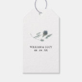 Blauwe distel botanische bloemenbruiloft dank u cadeaulabel (Voorkant)