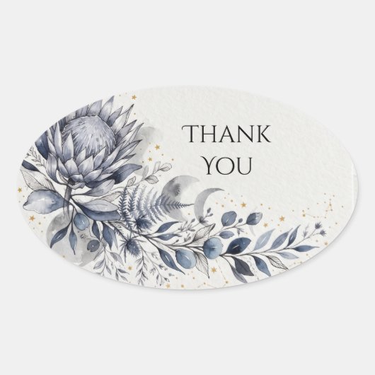 Blauwe Distel Botanische Trouw Dank Je Ovale Sticker (Voorkant)