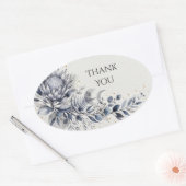 Blauwe Distel Botanische Trouw Dank Je Ovale Sticker (Envelop)