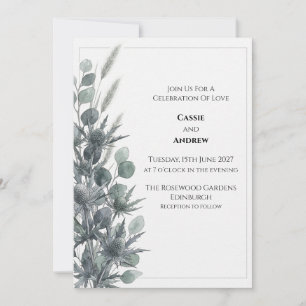 Blauwe Distel Eucalyptus Trouwuitnodiging Kaart