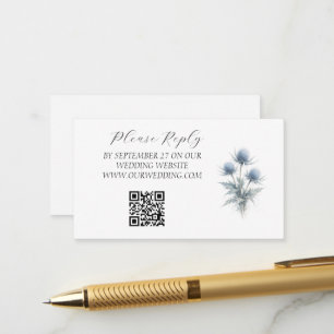 Blauwe Distel Schotse Watercolor Bloem Bruiloft Informatiekaartje