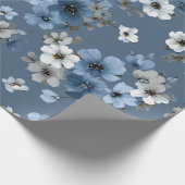Blauwe Ditsy Bloem Pastel Boho 70s Vintage Cadeaupapier (Hoek)