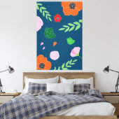Blauwe diverse bloemen Modern Illustratie Floral Canvas Afdruk (Insitu (Slaapkamer))