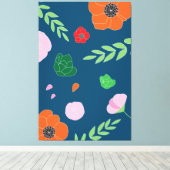 Blauwe diverse bloemen Modern Illustratie Floral Canvas Afdruk (Insitu (Houten vloer))