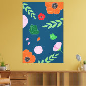 Blauwe diverse bloemen Modern Illustratie Floral Canvas Afdruk (Insitu (Woonkamer))