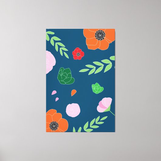 Blauwe diverse bloemen Modern Illustratie Floral Canvas Afdruk (Voorkant)