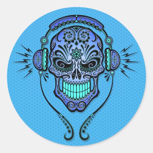 Blauwe DJ Suikerhuid Ronde Sticker (Voorkant)