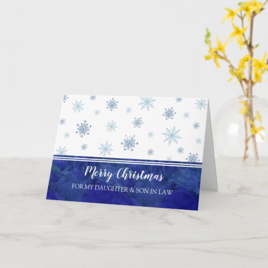 Blauwe dochter & Zoon in de wet Vrolijk Kerstfeest Kaart (Gele Bloem)