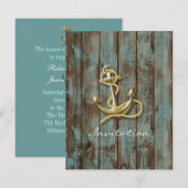 blauwe dock houten strandanker trouw kaart (Voorkant / Achterkant)