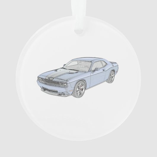 Blauwe Dodge Challenger Musculair Tekenen van potl Ornament (achterkant)