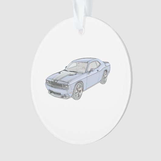 Blauwe Dodge Challenger Musculair Tekenen van potl Ornament (voorkant)