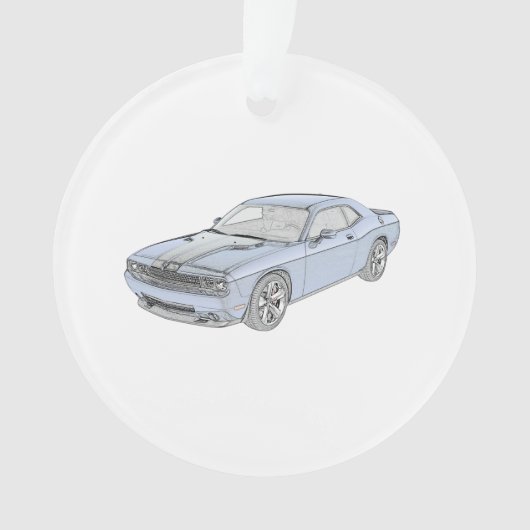 Blauwe Dodge Challenger Musculair Tekenen van potl Ornament (voorkant)