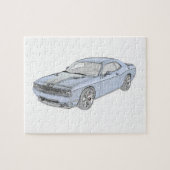Blauwe Dodge Challenger Pencil Stijltekening Legpuzzel (Horizontaal)
