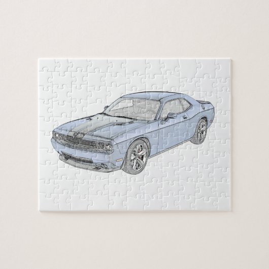 Blauwe Dodge Challenger Pencil Stijltekening Legpuzzel (Horizontaal)