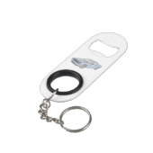 Blauwe Dodge Challenger Sleutelhanger Flessenopener (Achterkant Gekanteld)