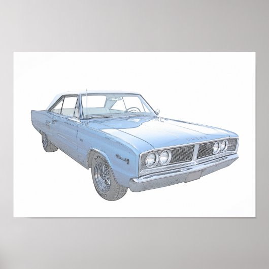 Blauwe Dodge Coronet Pencil Stijltekening Poster (Voorkant)
