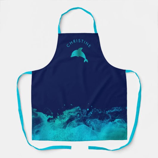 Blauwe dolfijn en golven op blauw schort (Voorkant)