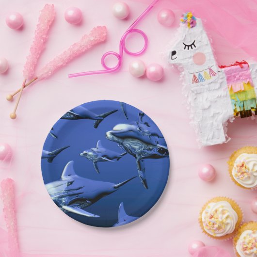 Blauwe dolfijn papieren bordje (Feest)
