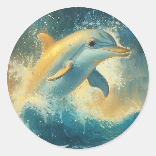 Blauwe Dolfijn springen in golven Ronde Sticker (Voorkant)