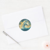 Blauwe Dolfijn springen in golven Ronde Sticker (Envelop)