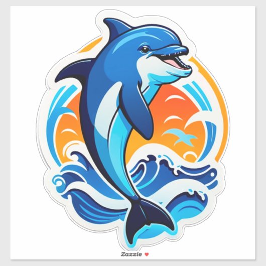 Blauwe Dolfijn Springt Over Oceaangolven Sticker (Vel)