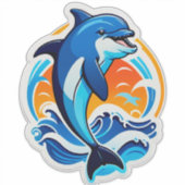 Blauwe Dolfijn Springt Over Oceaangolven Sticker (Voorkant)