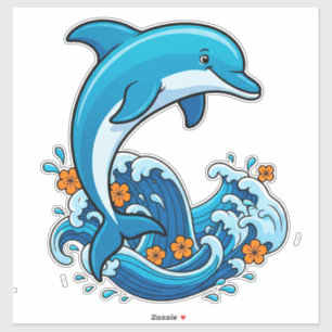 Blauwe Dolfijn Springt Over Oceaangolven Sticker