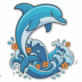 Blauwe Dolfijn Springt Over Oceaangolven Sticker (Voorkant)