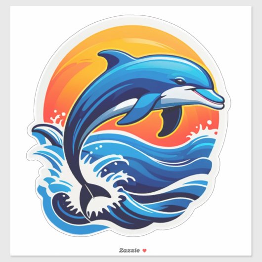 Blauwe Dolfijn Springt Over Oceaangolven Sticker (Vel)