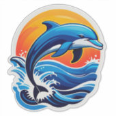 Blauwe Dolfijn Springt Over Oceaangolven Sticker (Voorkant)