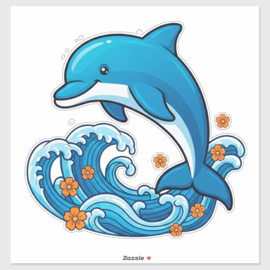 Blauwe Dolfijn Springt Over Oceaangolven Sticker (Vel)