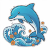 Blauwe Dolfijn Springt Over Oceaangolven Sticker (Voorkant)