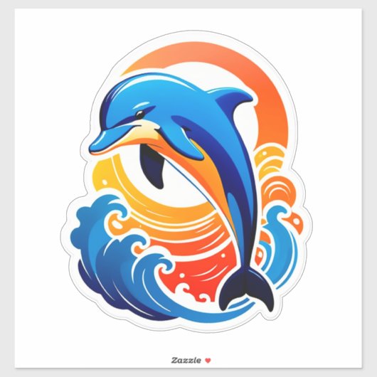 Blauwe Dolfijn Springt Over Oceaangolven Sticker (Vel)