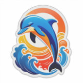 Blauwe Dolfijn Springt Over Oceaangolven Sticker (Voorkant)