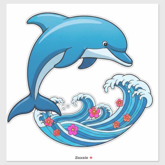Blauwe Dolfijn Springt Over Oceaangolven Sticker (Vel)