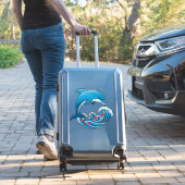Blauwe Dolfijn Springt Over Oceaangolven Sticker (Koffer Insitu)