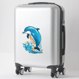 Blauwe Dolfijn Springt Over Oceaangolven Sticker