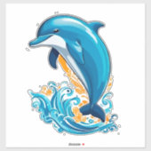 Blauwe Dolfijn Springt Over Oceaangolven Sticker (Vel)